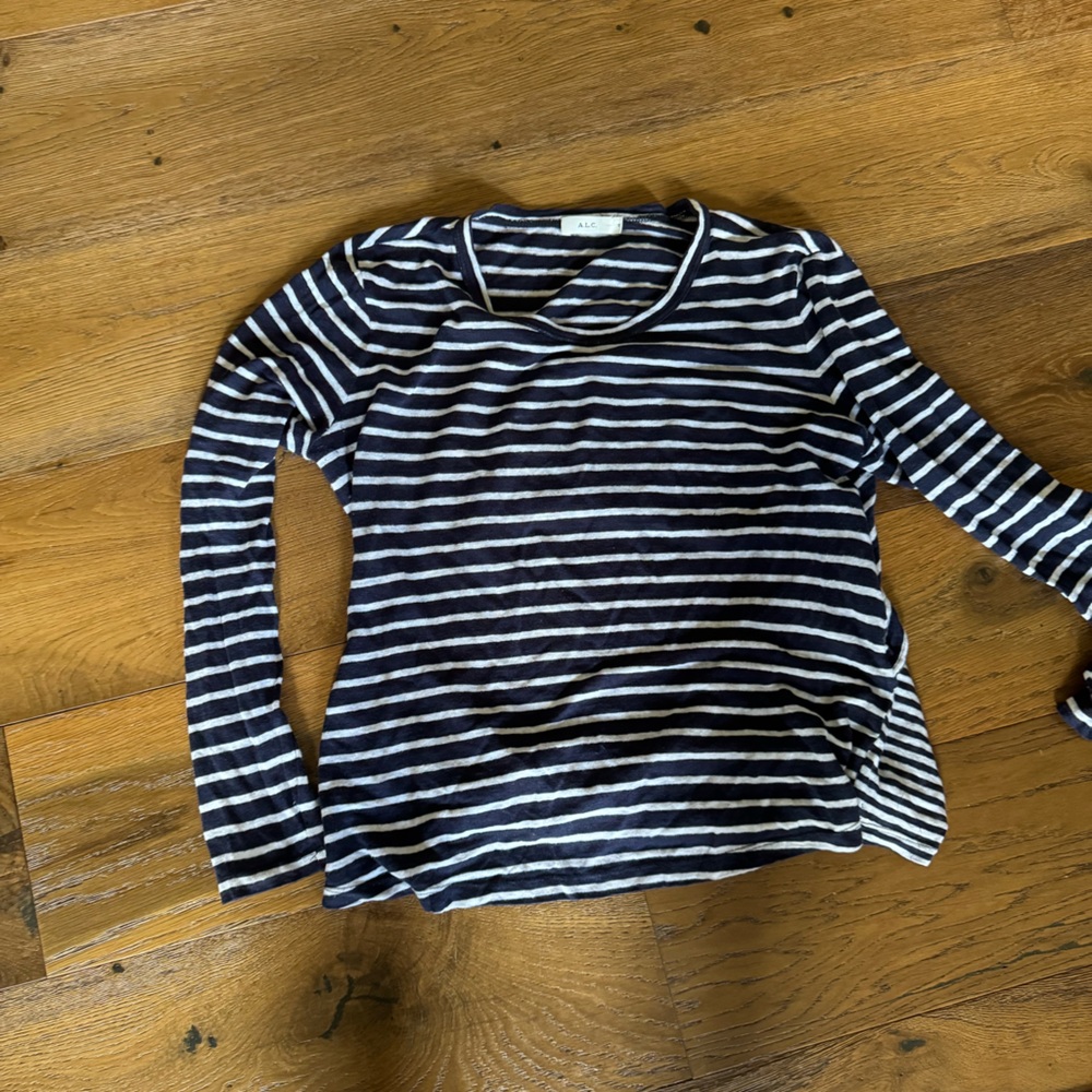 A.L.C. Long sleeve navy and white strip linen t-shirt gently worn. Sz small